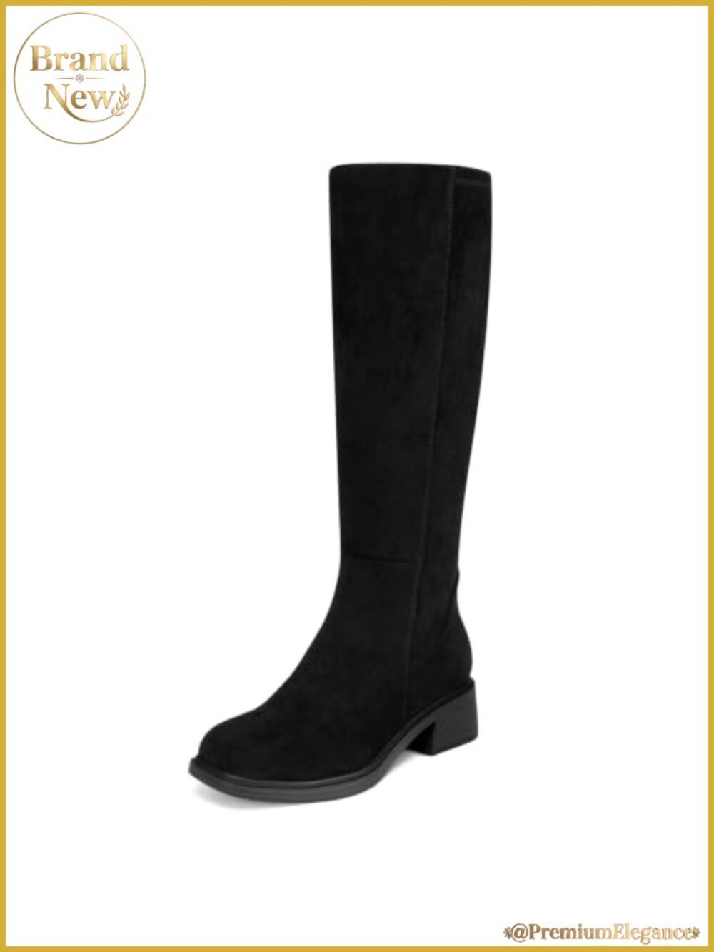 Square Toe Knee High Boots Low Chunky Heel Stretch Fit Tall Womens Boot